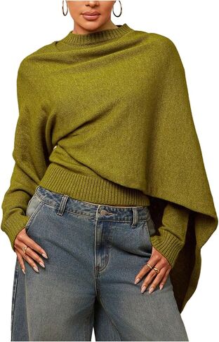 MakeMeChic Women's Ponchos Sweater Long Sleeve Knit Shawl Wrap Lightweight Scarf Cape in Saudi Arabia