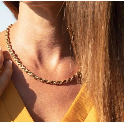 14K Solid Yellow Gold Twisted Rope Chain Necklace for Men & Women – 1.5mm to 4.2mm Thickness, Available in 16" to 36" Lengths (3.2mm, 22inchs) in Saudi Arabia