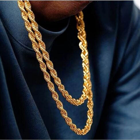 14K Solid Yellow Gold Twisted Rope Chain Necklace for Men & Women – 1.5mm to 4.2mm Thickness, Available in 16" to 36" Lengths (3.2mm, 22inchs) in Saudi Arabia