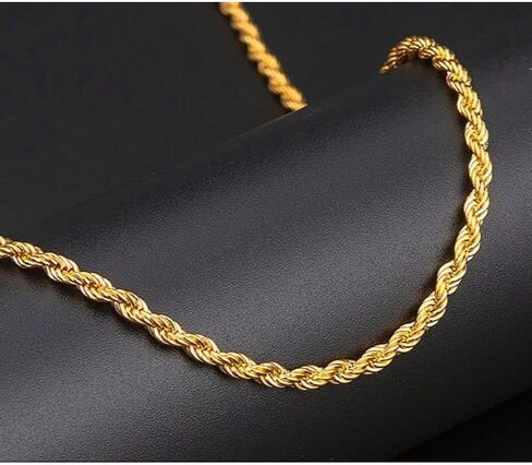14K Solid Yellow Gold Twisted Rope Chain Necklace for Men & Women – 1.5mm to 4.2mm Thickness, Available in 16" to 36" Lengths (3.2mm, 22inchs) in Saudi Arabia