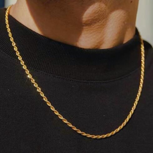 14K Solid Yellow Gold Twisted Rope Chain Necklace for Men & Women – 1.5mm to 4.2mm Thickness, Available in 16" to 36" Lengths (3.2mm, 22inchs) in Saudi Arabia