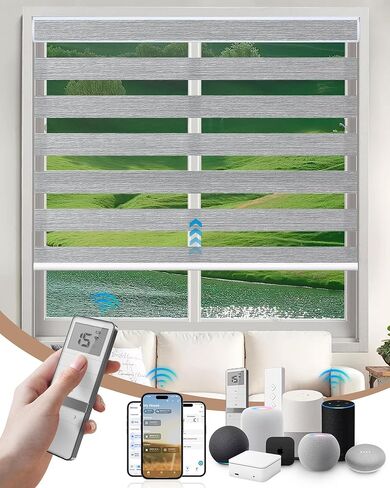 ستائر Kincmo الآلية مع جهاز تحكم عن بعد، ظلال حمار وحشي آلية تعمل مع Apple Homekit، Alexa، Google Home، ستائر كهربائية مخصصة مع جهاز تحكم عن بعد، تطبيق، تحكم صوتي (عينات قماش ستائر حمار وحشي متعددة الألوان) in Kuwait