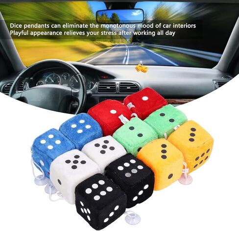 Keenso 12pcs Hanging Dice,Fuzzy Plush Dice with Dots for Car Interior Ornament Decoration in Saudi Arabia