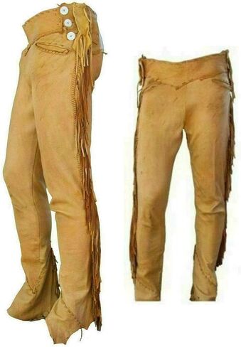 Men's Traditional Cowboy Western Leather Pants Gold Braided with Side Fringe Native American Western Trouser in Saudi Arabia