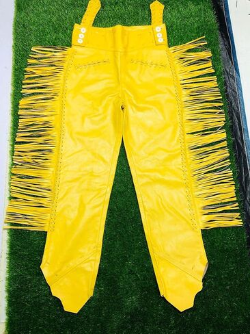 Men's Traditional Cowboy Western Leather Pants Gold Braided with Side Fringe Native American Western Trouser in Saudi Arabia