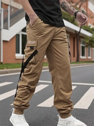 Men's Slim Fit Cargo Pants with Pockets & Drawstring Outdoor Hiking in Saudi Arabia