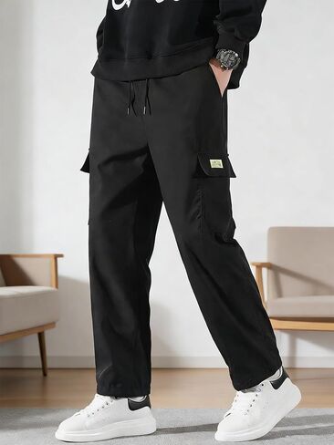 Men's Casual Cargo Pants with Drawstring, Straight Leg Joggers, Multi-Pocket Comfortable Workwear for Outdoor in Saudi Arabia