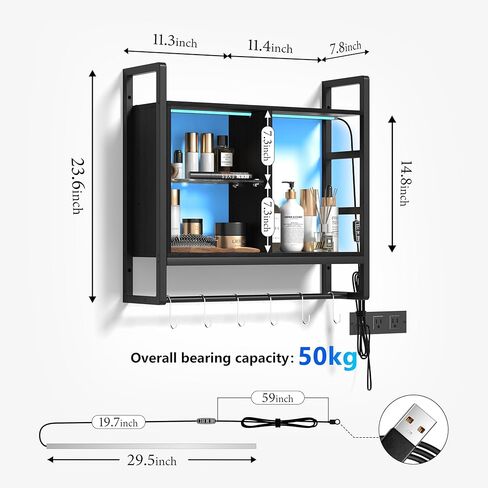 رف مثبت على الحائط مقاس 34 بوصة - أرفف عائمة للألعاب رف عرض من 3 طبقات مع رف زجاجي قابل للتعديل و6 أرفف خشبية مثبتة على الحائط على شكل حرف S للحمام وغرفة المعيشة ديكو، لون الجوز in Kuwait