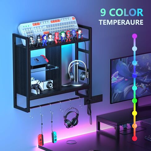 رف مثبت على الحائط مقاس 34 بوصة - أرفف عائمة للألعاب رف عرض من 3 طبقات مع رف زجاجي قابل للتعديل و6 أرفف خشبية مثبتة على الحائط على شكل حرف S للحمام وغرفة المعيشة ديكو، لون الجوز in Kuwait