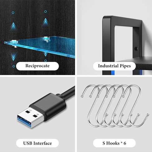 رف مثبت على الحائط مقاس 34 بوصة - أرفف عائمة للألعاب رف عرض من 3 طبقات مع رف زجاجي قابل للتعديل و6 أرفف خشبية مثبتة على الحائط على شكل حرف S للحمام وغرفة المعيشة ديكو، لون الجوز in Kuwait