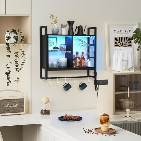 رف مثبت على الحائط مقاس 34 بوصة - أرفف عائمة للألعاب رف عرض من 3 طبقات مع رف زجاجي قابل للتعديل و6 أرفف خشبية مثبتة على الحائط على شكل حرف S للحمام وغرفة المعيشة ديكو، لون الجوز in Kuwait