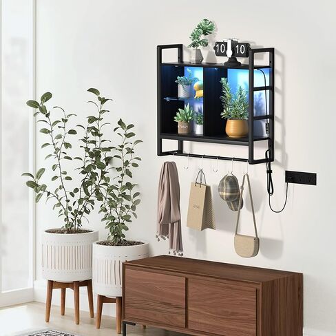 رف مثبت على الحائط مقاس 34 بوصة - أرفف عائمة للألعاب رف عرض من 3 طبقات مع رف زجاجي قابل للتعديل و6 أرفف خشبية مثبتة على الحائط على شكل حرف S للحمام وغرفة المعيشة ديكو، لون الجوز in Kuwait