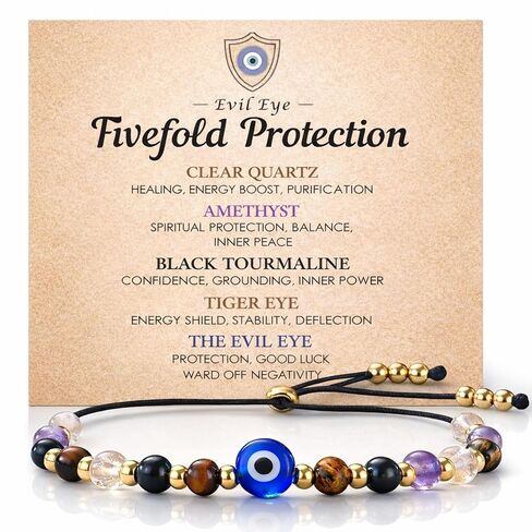 هدايا سلة عيد الفصح، سوار العين الشريرة، أحجار الشفاء للنساء، حشو بيض عيد الفصح، أساسيات مجوهرات عيد الميلاد، الكوارتز الشفاف، الجمشت، التورمالين، عين النمر لصديق، أخت، أمي in Kuwait