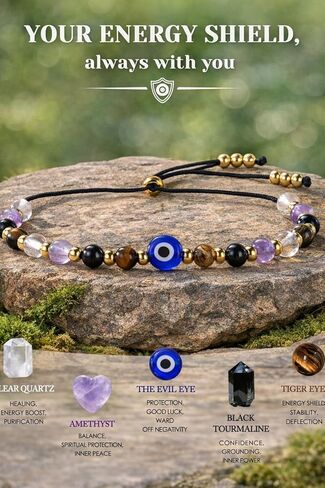 هدايا سلة عيد الفصح، سوار العين الشريرة، أحجار الشفاء للنساء، حشو بيض عيد الفصح، أساسيات مجوهرات عيد الميلاد، الكوارتز الشفاف، الجمشت، التورمالين، عين النمر لصديق، أخت، أمي in Kuwait