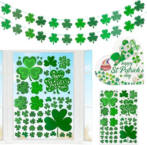 11pcs St Patricks Day Decorations with Window Clings Shamrock Banner Acrylic Heart Shamrocks Decorations for Home Decor in Saudi Arabia