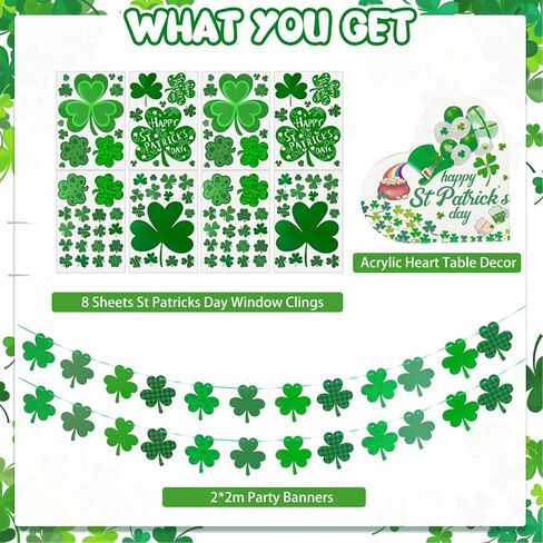 11pcs St Patricks Day Decorations with Window Clings Shamrock Banner Acrylic Heart Shamrocks Decorations for Home Decor in Saudi Arabia