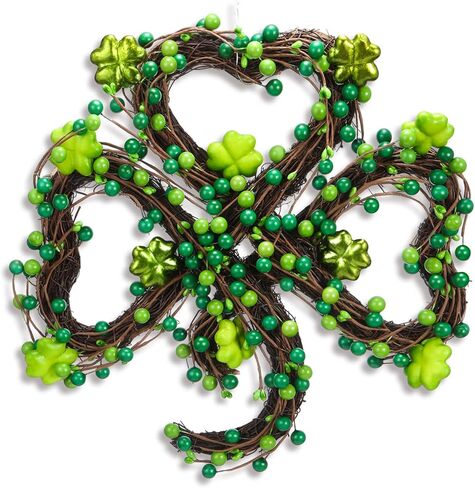 Norme 12.6" St. Patrick's Day Wreath, Front Porch Party Yard Decoration, Irish Shamrock Wreath, Green Berries & Foam Clover, Rattan Ring, St. Patricks Day Holiday Decoration Indoor Outdoor in Saudi Arabia