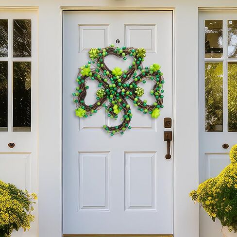 Norme 12.6" St. Patrick's Day Wreath, Front Porch Party Yard Decoration, Irish Shamrock Wreath, Green Berries & Foam Clover, Rattan Ring, St. Patricks Day Holiday Decoration Indoor Outdoor in Saudi Arabia