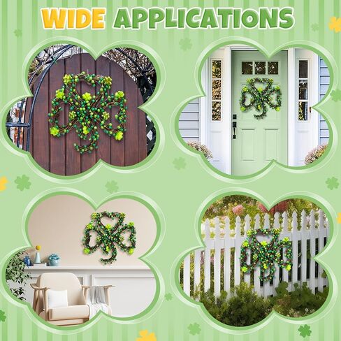 Norme 12.6" St. Patrick's Day Wreath, Front Porch Party Yard Decoration, Irish Shamrock Wreath, Green Berries & Foam Clover, Rattan Ring, St. Patricks Day Holiday Decoration Indoor Outdoor in Saudi Arabia