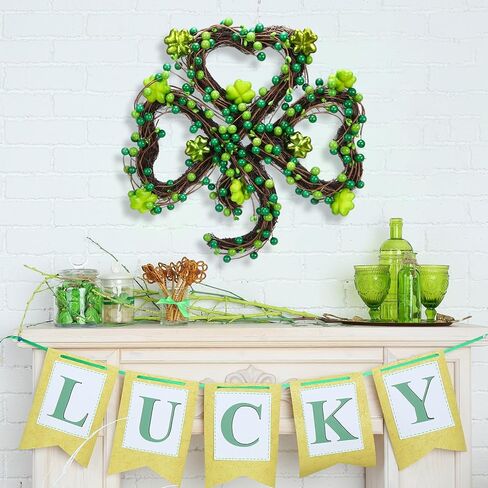 Norme 12.6" St. Patrick's Day Wreath, Front Porch Party Yard Decoration, Irish Shamrock Wreath, Green Berries & Foam Clover, Rattan Ring, St. Patricks Day Holiday Decoration Indoor Outdoor in Saudi Arabia