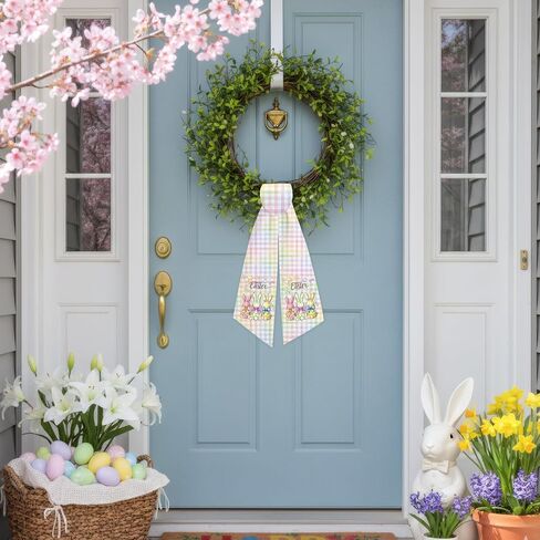 وشاح إكليل عيد الفصح للباب الأمامي، قطعتان من وشاح إكليل أرنب عيد الفصح، ديكور إكليل الشرفة للشرفة الداخلية والخارجية ومدخل حفلة إكليل عيد الفصح (55.9 * 4.7 بوصة) in Kuwait