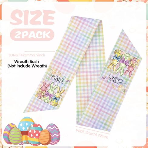 وشاح إكليل عيد الفصح للباب الأمامي، قطعتان من وشاح إكليل أرنب عيد الفصح، ديكور إكليل الشرفة للشرفة الداخلية والخارجية ومدخل حفلة إكليل عيد الفصح (55.9 * 4.7 بوصة) in Kuwait