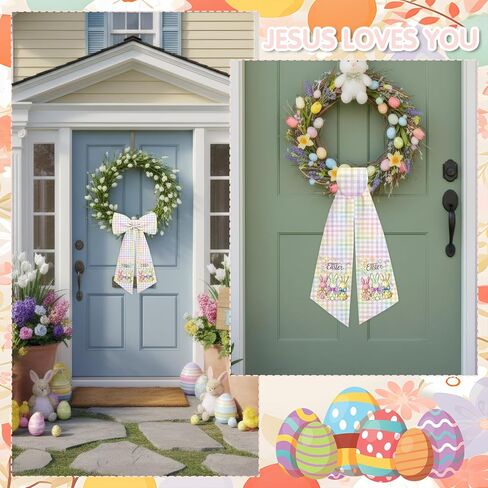 وشاح إكليل عيد الفصح للباب الأمامي، قطعتان من وشاح إكليل أرنب عيد الفصح، ديكور إكليل الشرفة للشرفة الداخلية والخارجية ومدخل حفلة إكليل عيد الفصح (55.9 * 4.7 بوصة) in Kuwait