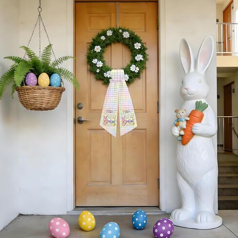 وشاح إكليل عيد الفصح للباب الأمامي، قطعتان من وشاح إكليل أرنب عيد الفصح، ديكور إكليل الشرفة للشرفة الداخلية والخارجية ومدخل حفلة إكليل عيد الفصح (55.9 * 4.7 بوصة) in Kuwait