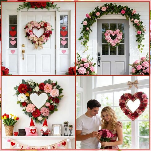 إطار إكليل على شكل قلب مقاس 35.56 سم، عبوتان على شكل إكليل سلكي على شكل قلب، حلقات أكاليل معدنية على شكل قلب أخضر داكن لعيد الحب، وحفلات الزفاف، والذكرى السنوية، والباب الأمامي، وديكورات المنزل الخارجية، لوازم الحرف اليدوية ذاتية الصنع in Kuwait