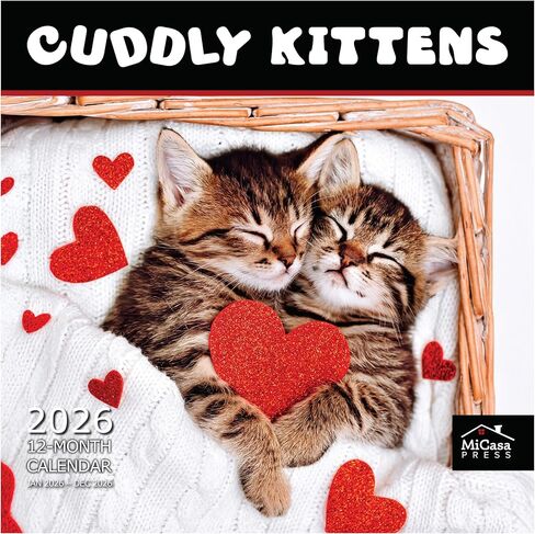 MICASA PRESS Cuddly Kittens 2026 تقويم الحائط لمدة 12 شهرًا | 12 بوصة × 24 بوصة مفتوح | ورق سميك وقوي | هدية العيد | لطيف هريرة القط التقويم 2026 in Kuwait