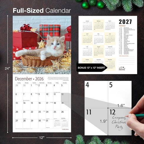 MICASA PRESS Cuddly Kittens 2026 تقويم الحائط لمدة 12 شهرًا | 12 بوصة × 24 بوصة مفتوح | ورق سميك وقوي | هدية العيد | لطيف هريرة القط التقويم 2026 in Kuwait