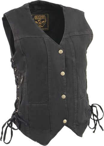 Milwaukee Leather Women’s Black 6 Pocket Side Lace Denim Vest w/Gun Pockets MDL4020 in Saudi Arabia