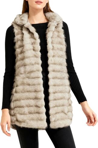 Amazhiyu Womens Faux Fur Open Front Vest Stand Collar Sleeveless Jackets Pockets in Saudi Arabia