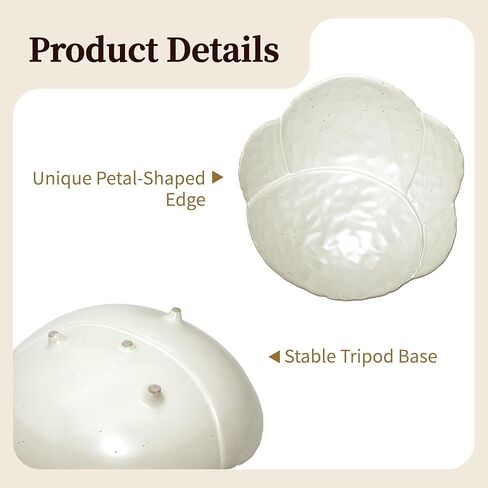 وعاء تقديم سيراميك ريفي أنيق مقاس 10 بوصة - طبق حجري فريد على شكل بتلة لديكور المنزل والترفيه (أبيض) in Kuwait