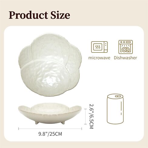 وعاء تقديم سيراميك ريفي أنيق مقاس 10 بوصة - طبق حجري فريد على شكل بتلة لديكور المنزل والترفيه (أبيض) in Kuwait