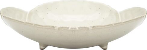 وعاء تقديم سيراميك ريفي أنيق مقاس 10 بوصة - طبق حجري فريد على شكل بتلة لديكور المنزل والترفيه (أبيض) in Kuwait