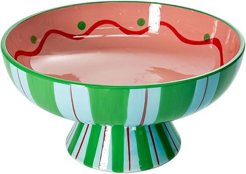 وعاء ذو ​​قدم 9 بوصة لديكور المنزل - وعاء فواكه مزخرف من السيراميك، وعاء حلوى أو حامل مفاتيح لطاولة المدخل، أوعية ذات قاعدة سيراميك لطاولة المطبخ أو القطعة المركزية لطاولة القهوة in Kuwait