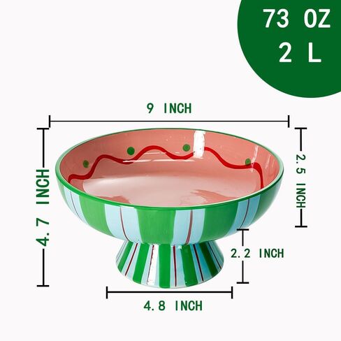 وعاء ذو ​​قدم 9 بوصة لديكور المنزل - وعاء فواكه مزخرف من السيراميك، وعاء حلوى أو حامل مفاتيح لطاولة المدخل، أوعية ذات قاعدة سيراميك لطاولة المطبخ أو القطعة المركزية لطاولة القهوة in Kuwait