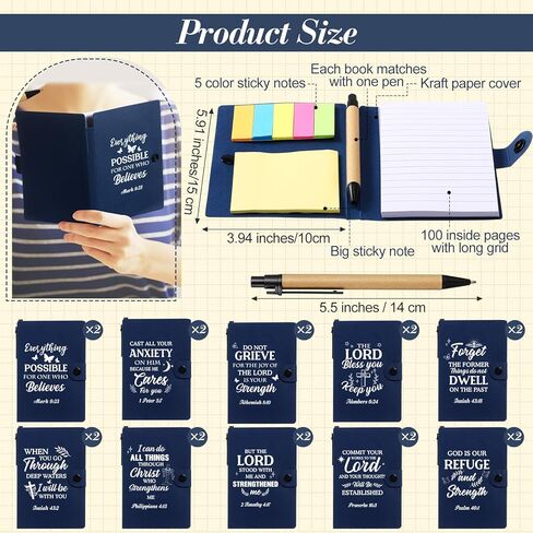 Thenshop 40 Pcs Christian Father' Day Gifts Bulk, Bible Verse Notebooks with Pens Sticky Notes for Men Women, Church, Nurse, Teacher, Bible Study Supplies for Group, Ministry Event(Blue) in Saudi Arabia