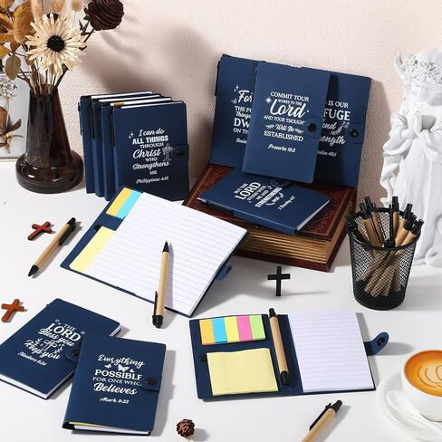 Thenshop 40 Pcs Christian Father' Day Gifts Bulk, Bible Verse Notebooks with Pens Sticky Notes for Men Women, Church, Nurse, Teacher, Bible Study Supplies for Group, Ministry Event(Blue) in Saudi Arabia
