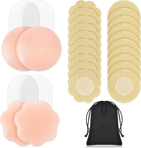 2 Pairs Silicone Breast Lift Reusable Breast Pasties Petals with 20 Pieces Disposable Nipple Covers in Saudi Arabia