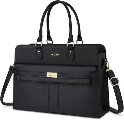 حقيبة كمبيوتر محمول للنساء من MOSISO، حقائب كمبيوتر محمول من جلد البولي يوريثان مقاومة للماء مقاس 15.6 بوصة، حقيبة حمل مع حجرة كمبيوتر محمول للأعمال، حقائب كتف ذات سعة كبيرة بمقبض علوي وحقيبة يد عمل المعلم، أسود in Kuwait