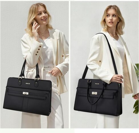 حقيبة كمبيوتر محمول للنساء من MOSISO، حقائب كمبيوتر محمول من جلد البولي يوريثان مقاومة للماء مقاس 15.6 بوصة، حقيبة حمل مع حجرة كمبيوتر محمول للأعمال، حقائب كتف ذات سعة كبيرة بمقبض علوي وحقيبة يد عمل المعلم، أسود in Kuwait