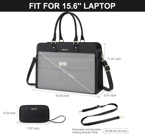 حقيبة كمبيوتر محمول للنساء من MOSISO، حقائب كمبيوتر محمول من جلد البولي يوريثان مقاومة للماء مقاس 15.6 بوصة، حقيبة حمل مع حجرة كمبيوتر محمول للأعمال، حقائب كتف ذات سعة كبيرة بمقبض علوي وحقيبة يد عمل المعلم، أسود in Kuwait