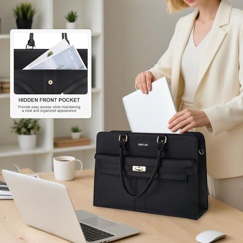 حقيبة كمبيوتر محمول للنساء من MOSISO، حقائب كمبيوتر محمول من جلد البولي يوريثان مقاومة للماء مقاس 15.6 بوصة، حقيبة حمل مع حجرة كمبيوتر محمول للأعمال، حقائب كتف ذات سعة كبيرة بمقبض علوي وحقيبة يد عمل المعلم، أسود in Kuwait