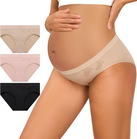 Maternity Underwear Cotton Blend Seamless Pregnancy Panties Under The Bump Postpartum Boyshort Underwear 3-Packs in Saudi Arabia