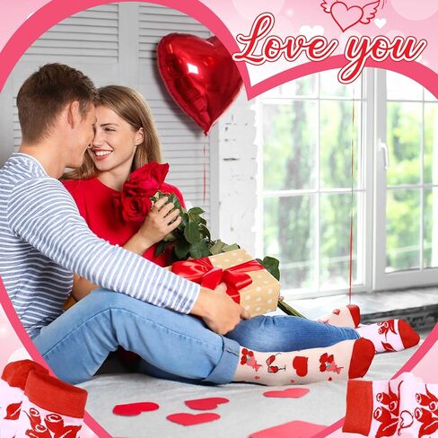 12 زوجًا من جوارب عيد الحب للنساء، جوارب منقوشة على شكل قلب ودب شفة كيوبيد وردية هدية للأم والأصدقاء والأخت (وردي) in Kuwait