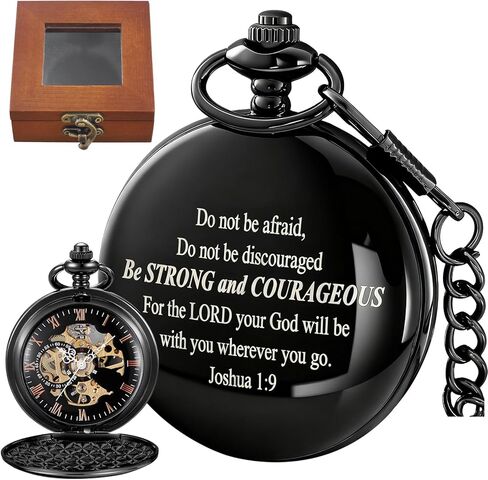 Bible Verse Pocket Watch Vintage Mechanical Pocket Watches Cross American Flag Pattern with Chain Christmas Graduation Birthday Gifts Father's Day in Saudi Arabia