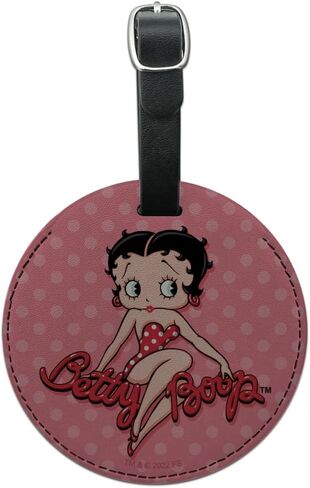 Betty Boop Pink Polka Dots Round Leather Luggage Card Suitcase Carry-On ID Tag in Saudi Arabia