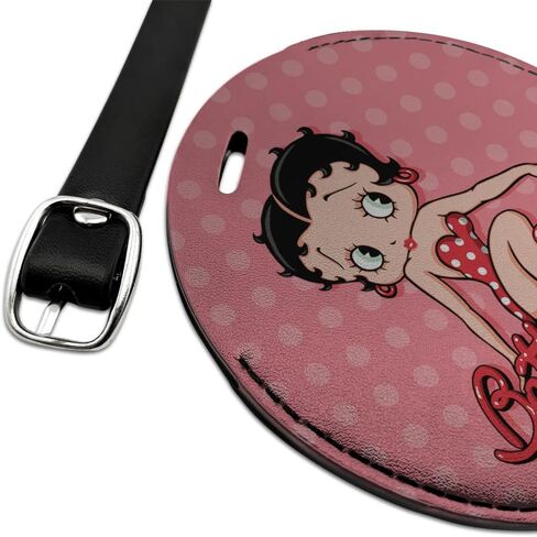 Betty Boop Pink Polka Dots Round Leather Luggage Card Suitcase Carry-On ID Tag in Saudi Arabia